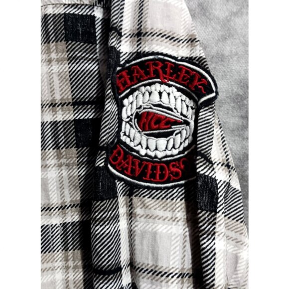 Harley Davidson Shirt Mens Sz L plaid patches snaps - Picture 5 of 8